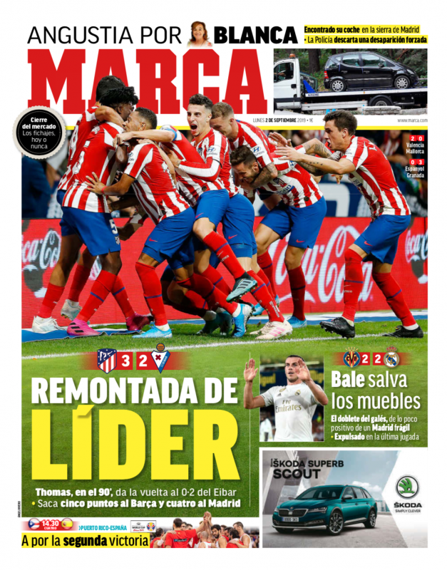 リーガ第3節ビジャレアル戦翌日MARCA紙一面：Bale salva los muebles（ベイルが1日を救う）