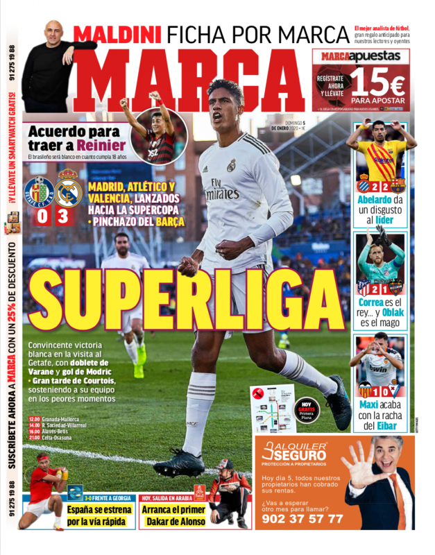 リーガ第19節ヘタフェ戦翌日MARCA紙一面：SUPERLIGA（スーパーリーグ）