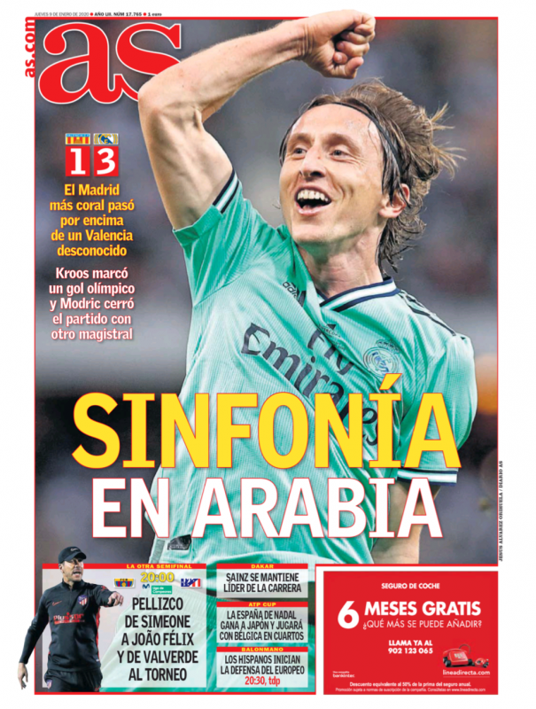スーペルコパ準決勝バレンシア戦翌日AS紙一面：SINFONÍA EN ARABIA（サウジアラビアでのシンフォニー）