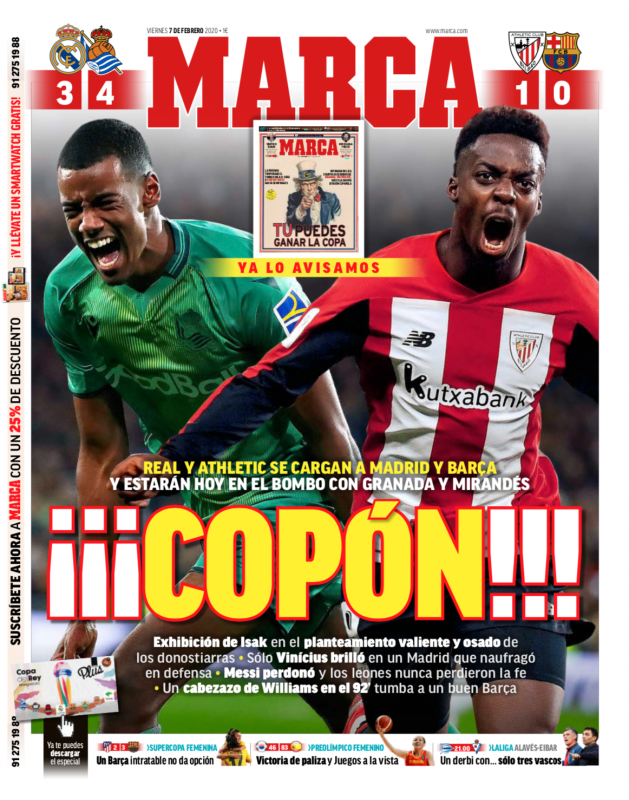 国王杯準々決勝レアル・ソシエダ戦翌日MARCA紙一面：¡¡¡COPÓN!!!（大偉業！！！）