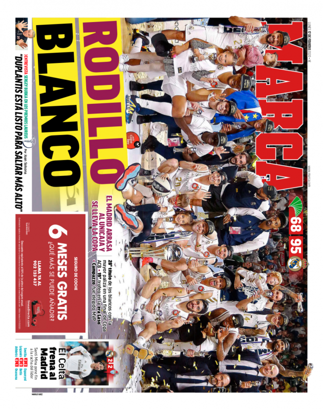 リーガ第24節セルタ戦翌日MARCA紙一面：El Celta frena al Madrid（セルタがマドリーをストップ）