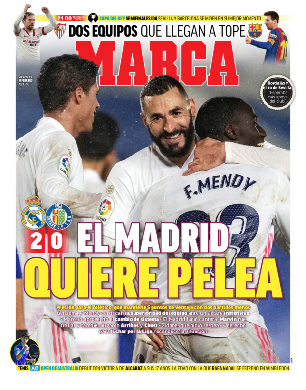 リーガ第1節ヘタフェ戦翌日MARCA紙一面：EL MADRID QUIERE PELEA（戦いを望むマドリー）