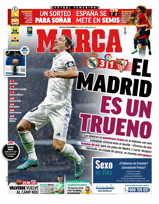 リーガ第11節セビージャ戦翌日MARCA紙一面：EL MADRID ES UN TRUENO（マドリーは雷だ）