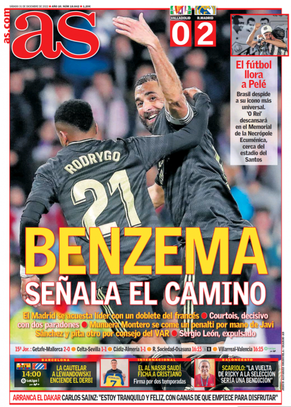 リーガ第15節バジャドリード戦翌日AS紙一面：BENZEMA SEÑALA EL CAMINO（道を示すベンゼマ）