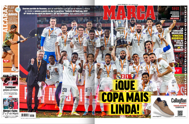 国王杯決勝オサスナ戦翌日MARCA紙一面：¡QUE COPA MAIS LINDA!（なんて素晴らしいコパだ！）