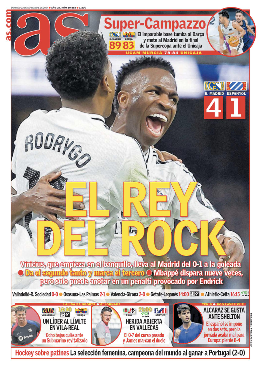 リーガ第6節エスパニョール戦翌日AS紙一面:EL REY DEL ROCK(ロックの王) マドリード通信 ライブ!レアル・マドリード