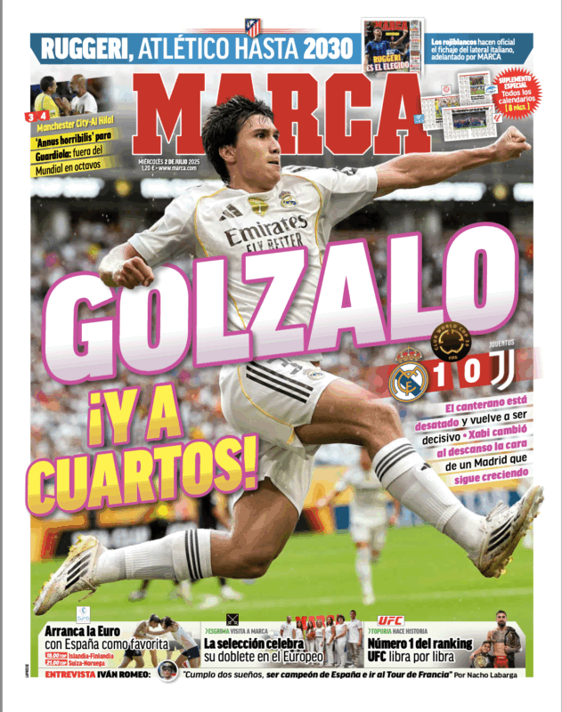 クラブワールドカップ・ラウンド16ユベントス戦翌日MARCA紙一面：GOLZALO（ゴルサロ/※ゴンサロとゴールをかけた造語）
