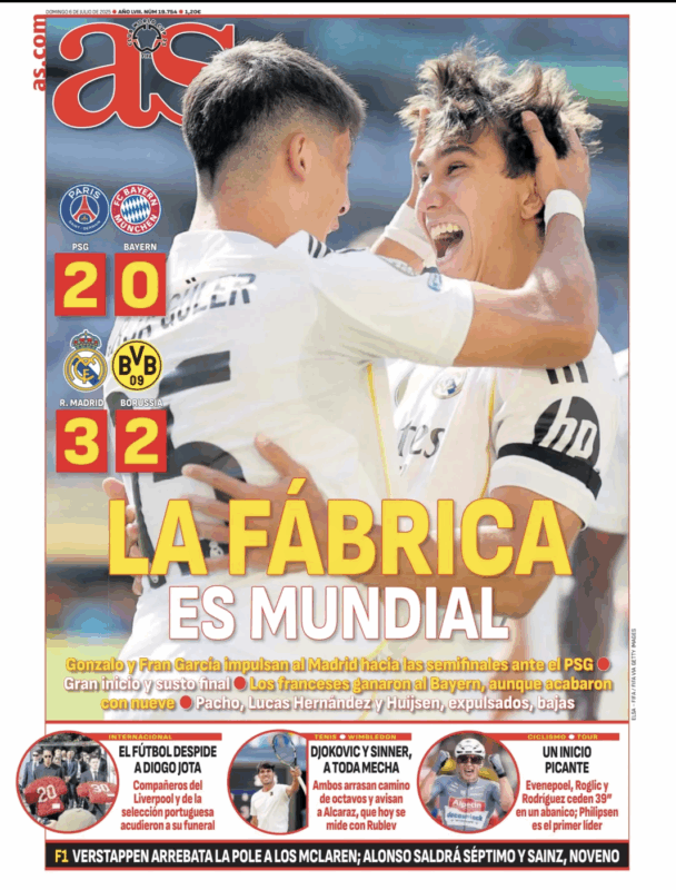 クラブワールドカップ準々決勝ドルトムント戦翌日AS紙一面：LA FÁBRICA ES MUNDIAL（ラ・ファブリカはワールドクラス）