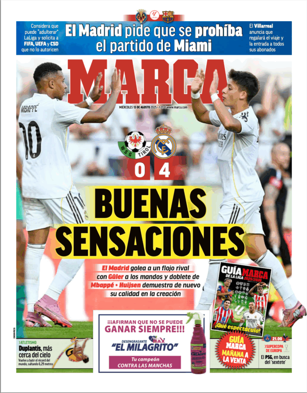 親善試合WSGティロル戦翌日MARCA紙一面：BUENAS SENSACIONES（良い感覚）