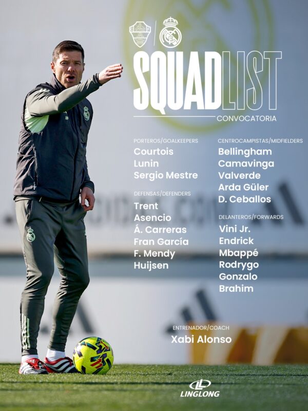 リーガ第13節エルチェ戦招集メンバー20名