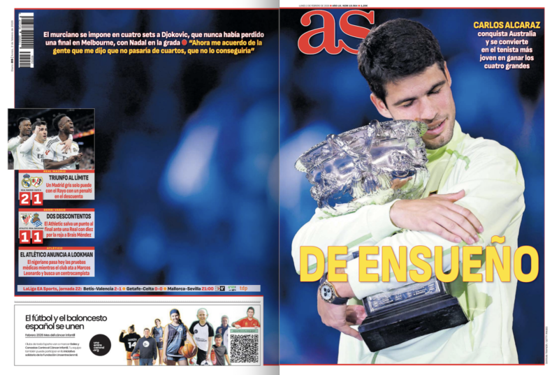 リーガ第22節ラージョ・バジェカーノ戦翌日AS紙一面：TRIUNFO AL LÍMITE（ギリギリの勝利）