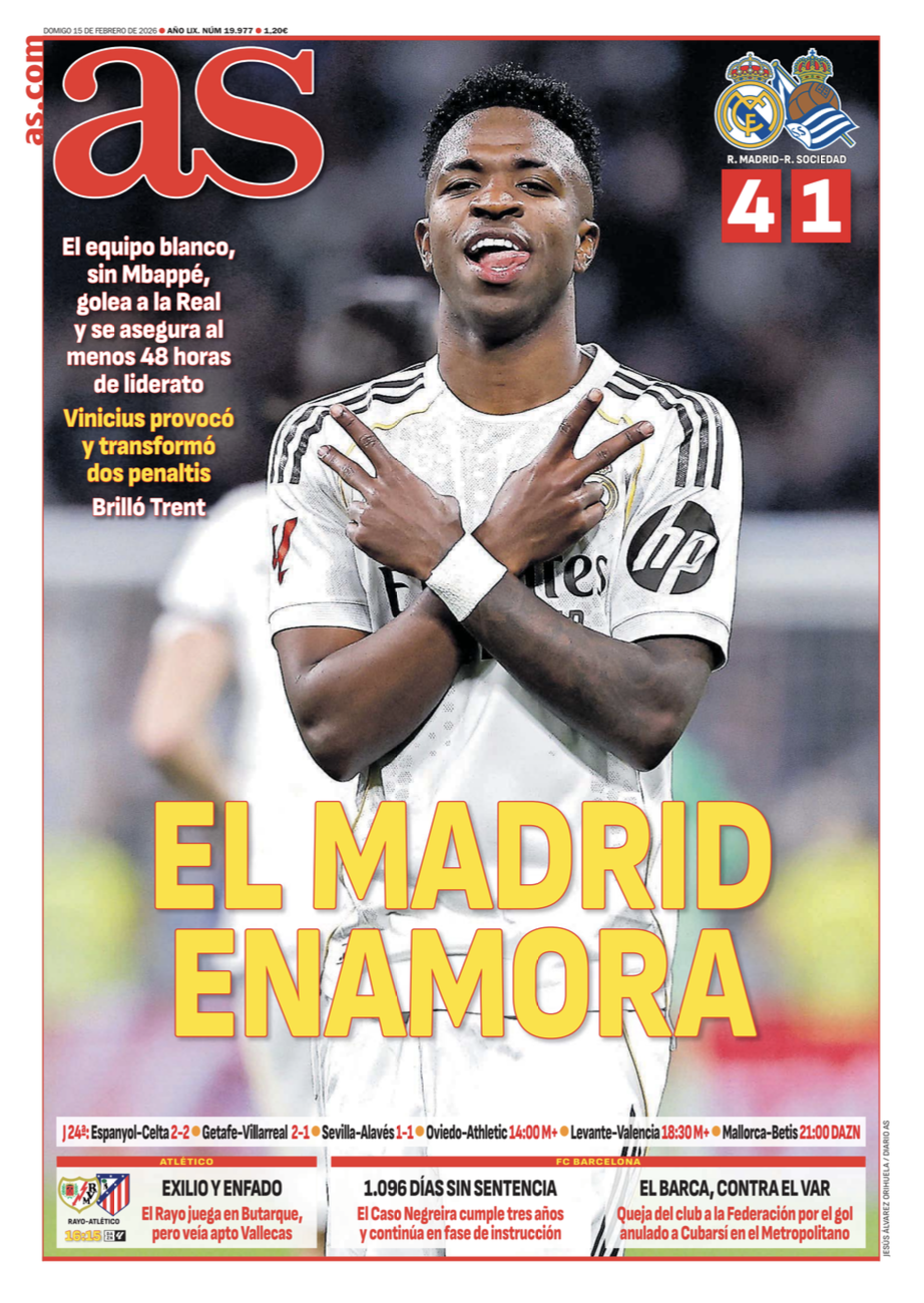 リーガ第24節レアル・ソシエダ戦翌日AS紙一面：EL MADRID ENAMORA