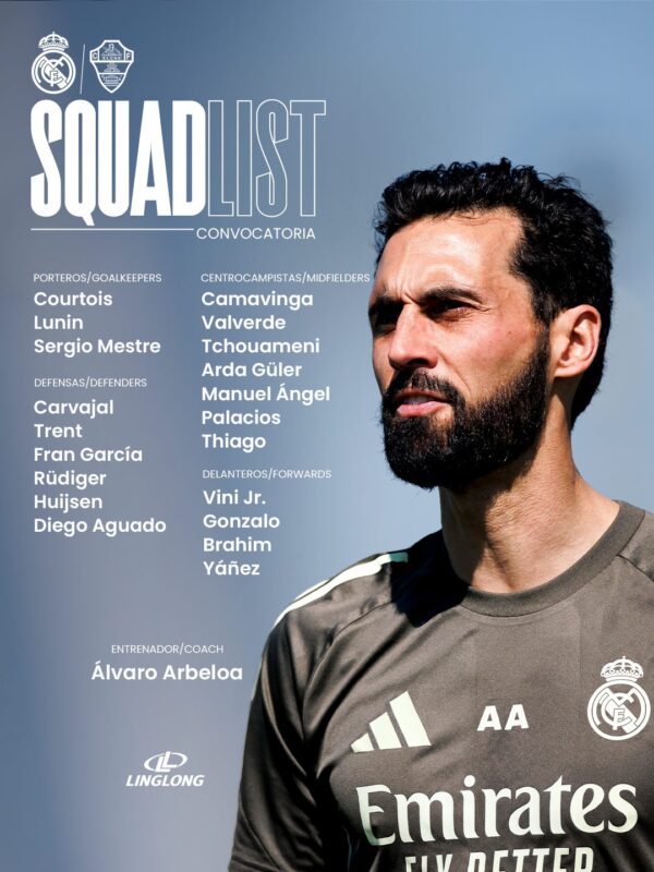 リーガ第28節エルチェ戦招集メンバー20名：エムバペ、ベリンガム、ロドリゴなど9人欠場