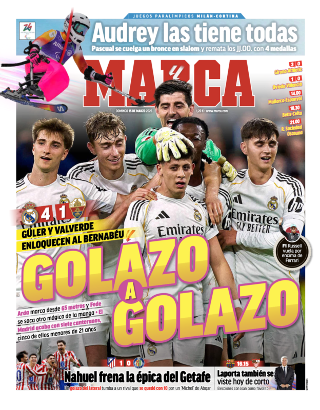 リーガ第28節エルチェ戦翌日MARCA紙一面：GOLAZO A GOLAZO（ゴラッソに次ぐゴラッソ）