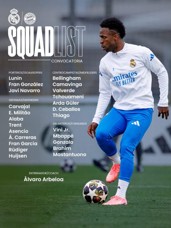 CL準々決勝第1戦バイエルン・ミュンヘン戦招集メンバー24名：セバージョス復帰