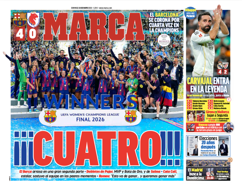 リーガ最終節アスレティック戦翌日MARCA紙一面：CARVAJAL ENTRA EN LA LEYENDA（カルバハルがレジェンドの仲間入り）