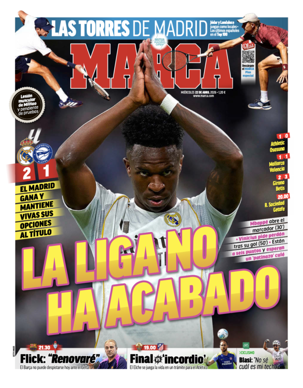 リーガ第33節アラベス戦翌日MARCA紙一面：LA LIGA NO HA ACABADO（リーガはまだ終わらず）