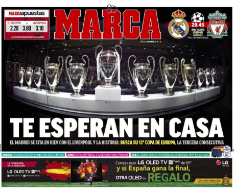 MARCA:  Te esperan en casa (13度目の欧州カップ、君を家で待っている)