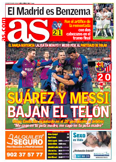 エイバル戦翌日紙面AS:El Madrid es Benzema (マドリードはベンゼマ)