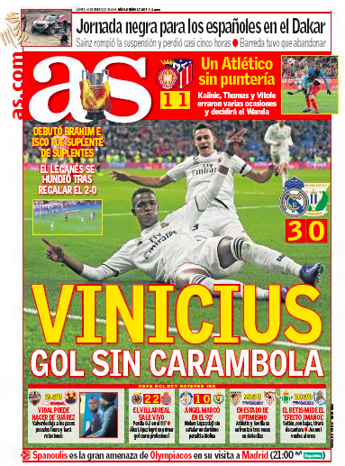 レガネス戦翌日AS：Vinicius gol sin carambola(余計なことのないビニシウスのゴール)