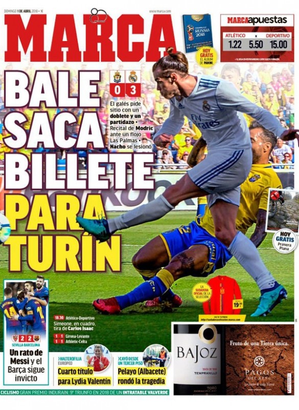 MARCA1面：BALE SACA BILLETE PARA TURiN: ベイル、トリノ行きのチケットを引き出す