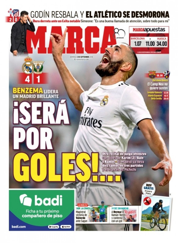 レガネス戦MARCA:Será por goles!.. (ゴールを決めるために！..)