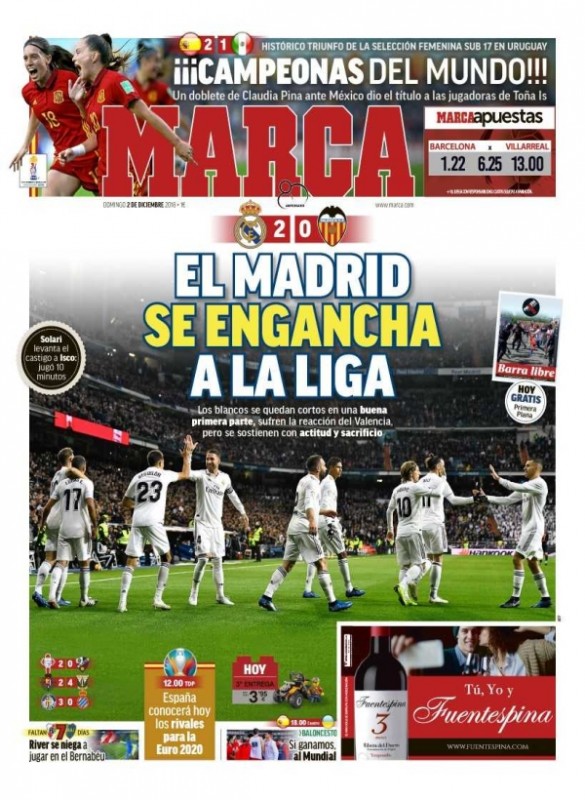 MARCA:El Madrid se engancha la liga(マドリード、リーガでようやくコネクト)