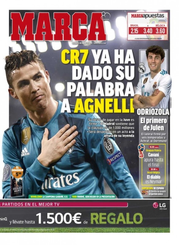 MARCA一面：CR7 ya ha dado su palabra Agnelli （CR7,既にアニェッリに言葉を与える）