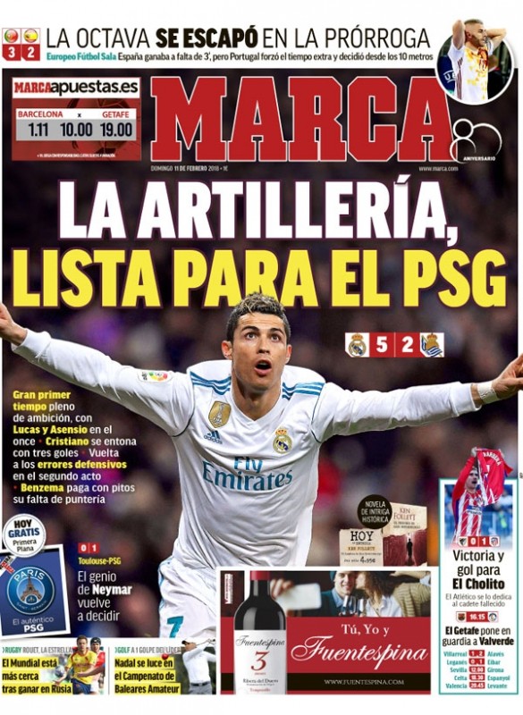 MARCA1面：la artillería lista para PSG (PSG戦に向けて大砲が準備OK)