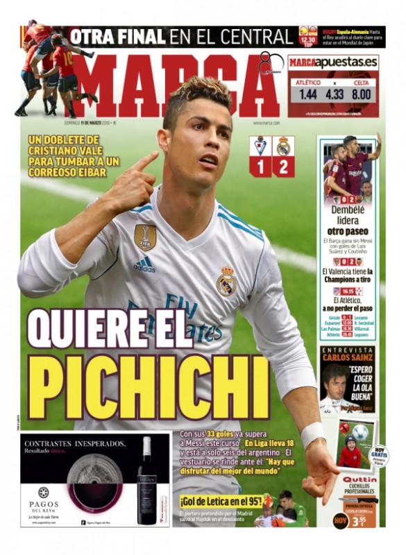 MARCA1面：Quiere el pichichi (得点王を望んでいる)