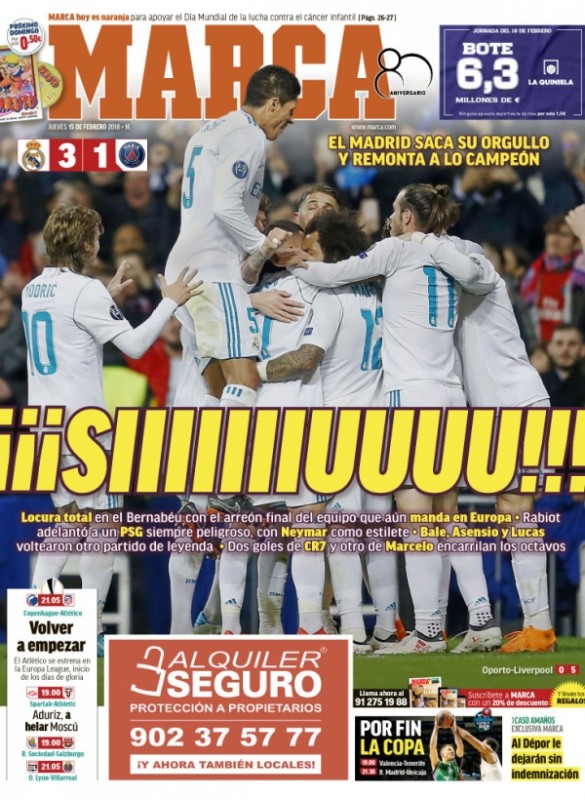 MARCA1面 ¡¡¡¡Siiiiiiiuuu!!! (シーウー !!：CR7のバロンドール獲得時の雄叫び)