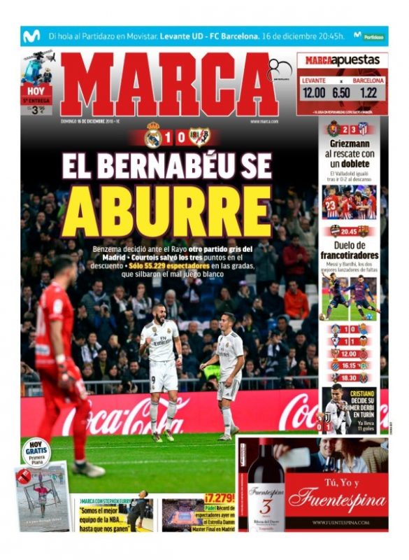 ラージョ戦翌日MARCA：El Bernabéu se aburre (退屈なベルナベウ)