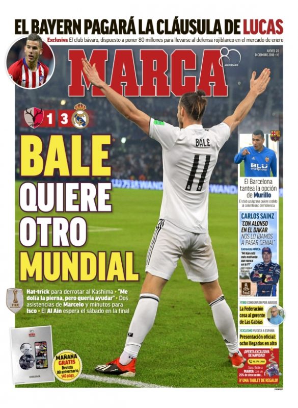 鹿島戦翌日MARCA：Bale quiere otro mundial(ベイル、新たなクラブW杯のタイトルを望む)