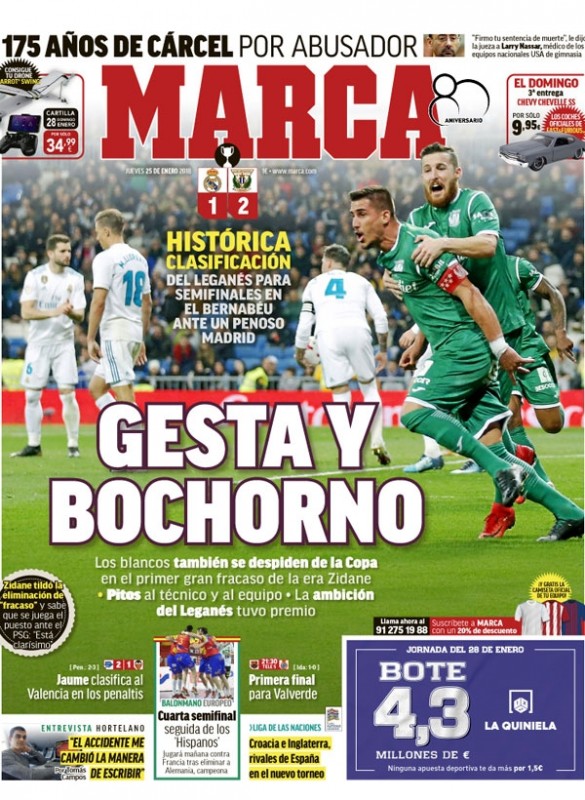 MARCA1面：Gesta y Bochorno (賞賛と赤っ恥)