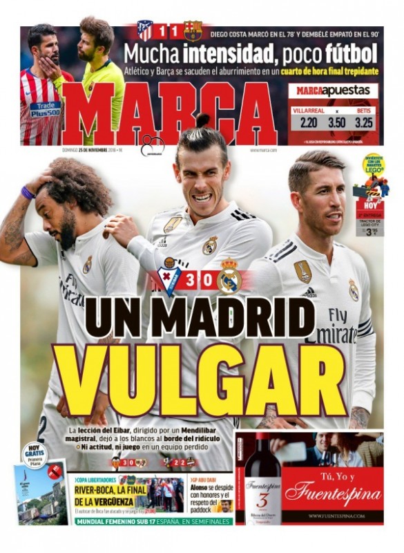 エイバル戦翌日MARCA:　Un Madrid vulgar (俗悪なマドリード)