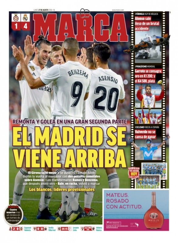 MARCA紙面：El Madrid se viene arriba （マドリード、勢いにのる）
